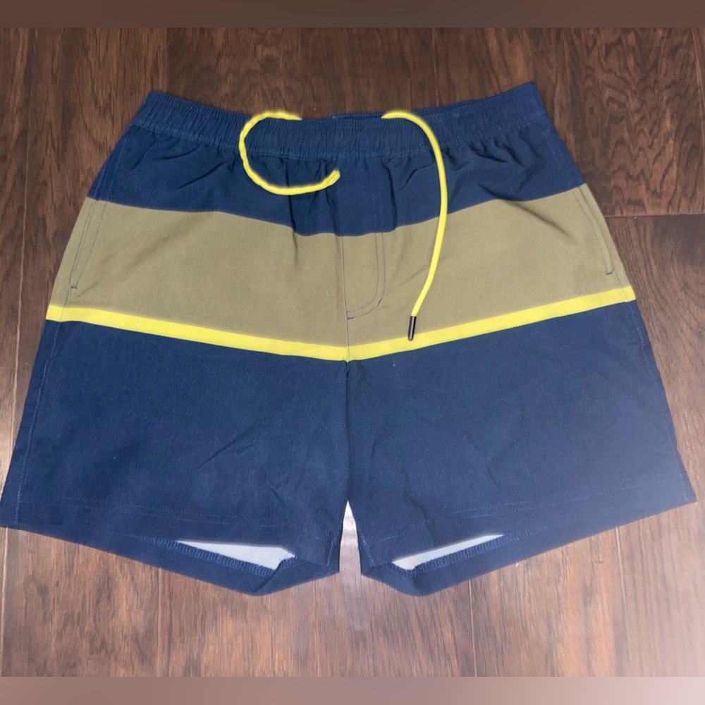 Chubbies Navy and Teal Shorts with Yellow Accent